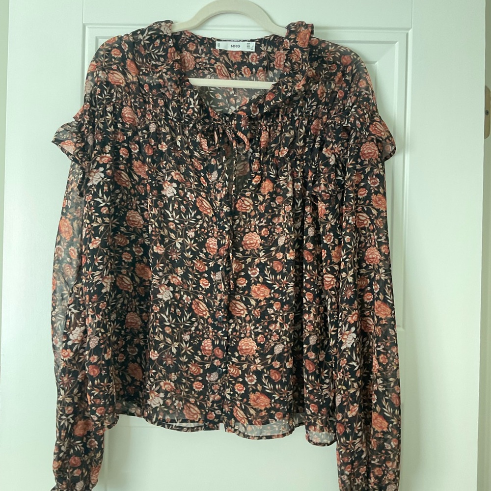 Mango Semi-Sheer Blouse with Ruffles
